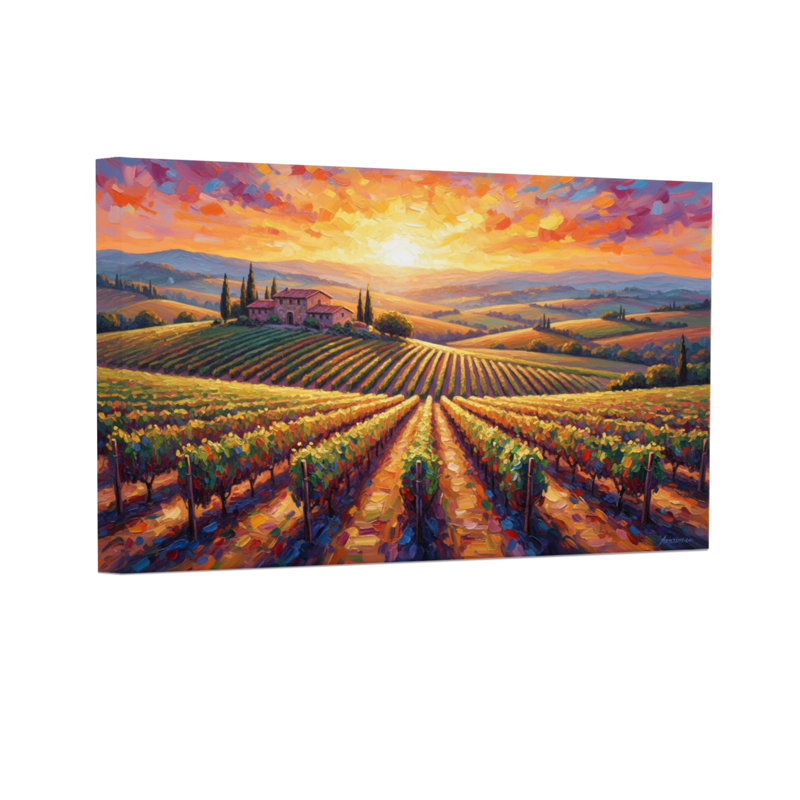 Paysage et nature Coucher de soleil sur un vignoble avec des collines, H 16 po x l 24 po