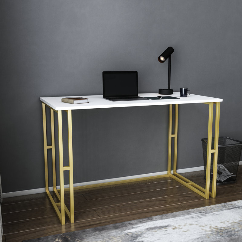 Kane 120cm W Rectangular Computer Desk, White/Gold