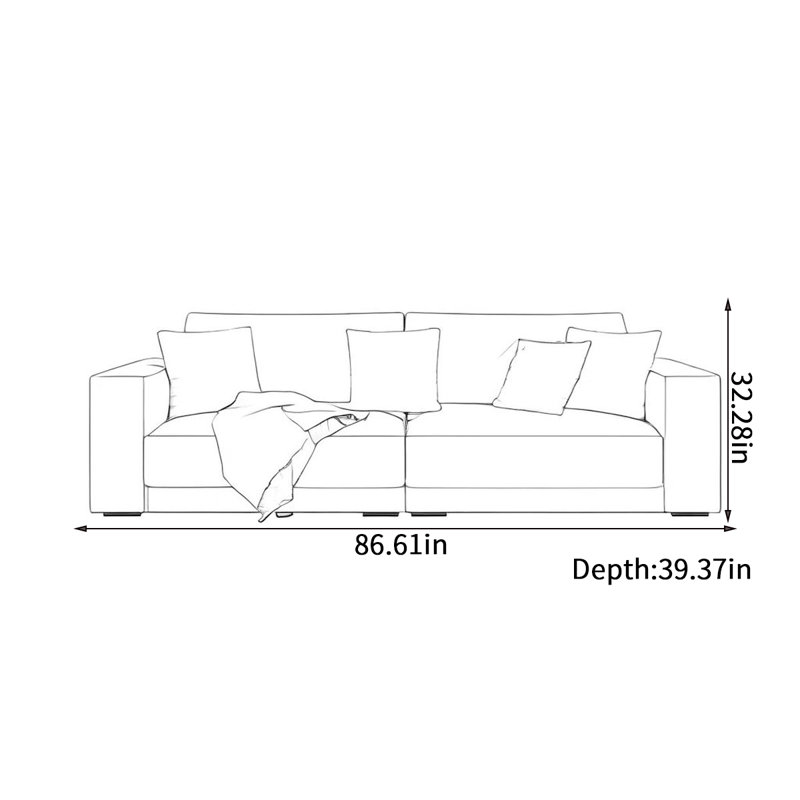 Canapé simple et moderne en coton et lin, H 32,28 po x l 86,61 po x P 39,37 po, 3