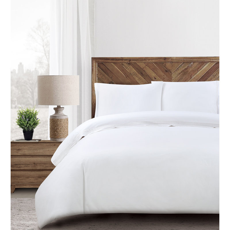 Three Line Hotel Sateen Striped Sheet Set, White, Queen
