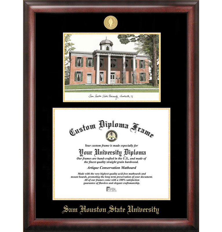 NCAA Sam Houston State Bearkats Gold Embossed Diploma with Campus Images Lithograph Frame