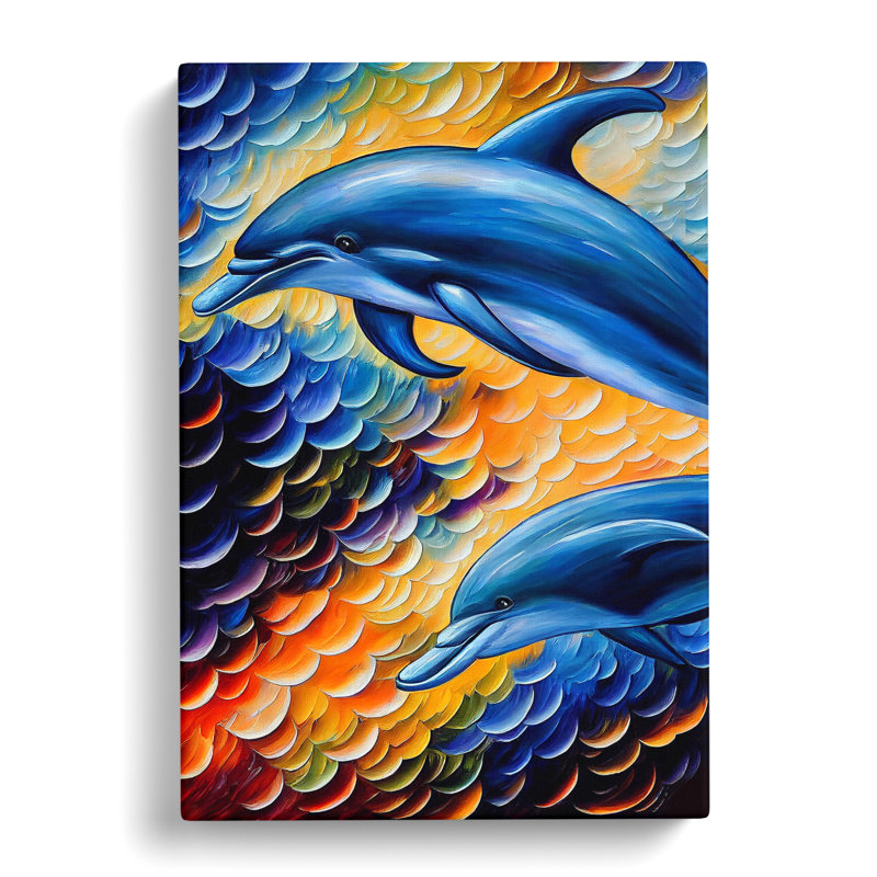 Two Dolphin No.1 - Wall Art, Wrapped Canvas, 60cm H x 40cm W x 3cm D