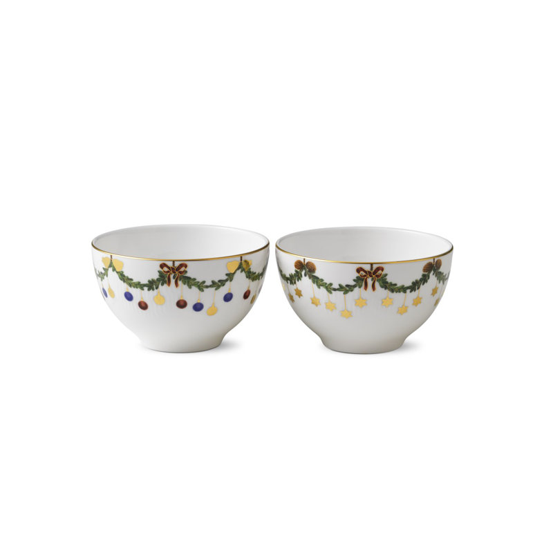 Royal Copenhagen Star Fluted Christmas Chocolate Bone China 2 Piece Candy Bowl Set
