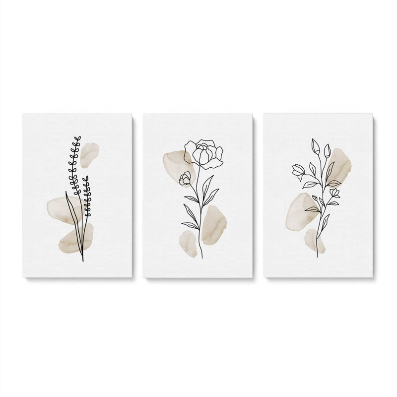 Croquis de fleurs froides, ensemble de 3 impressions, 12" x 8", Wrapped Canvas, Wrapped Canvas