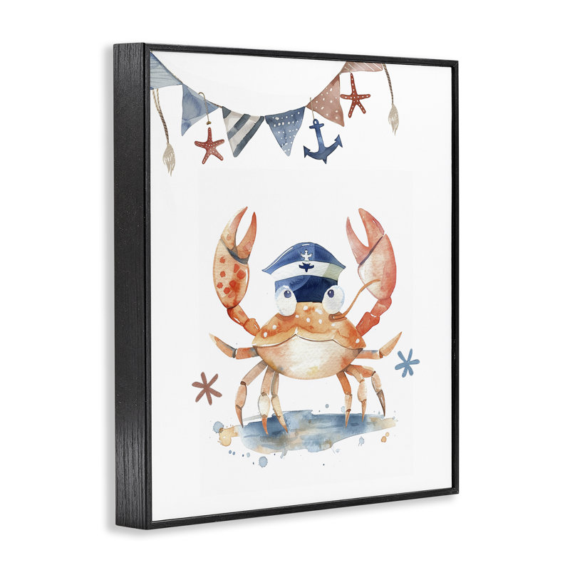  Crabe au chapeau marin, estampe numérique par LSR Design Studio, H 14 po x l 11 po, Giclée encadrée noir minuit