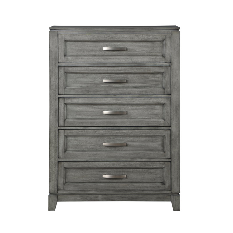 Commode à finition grise avec 5 tiroirs de rangement et meubles de chambre à coucher en bois 1pc
