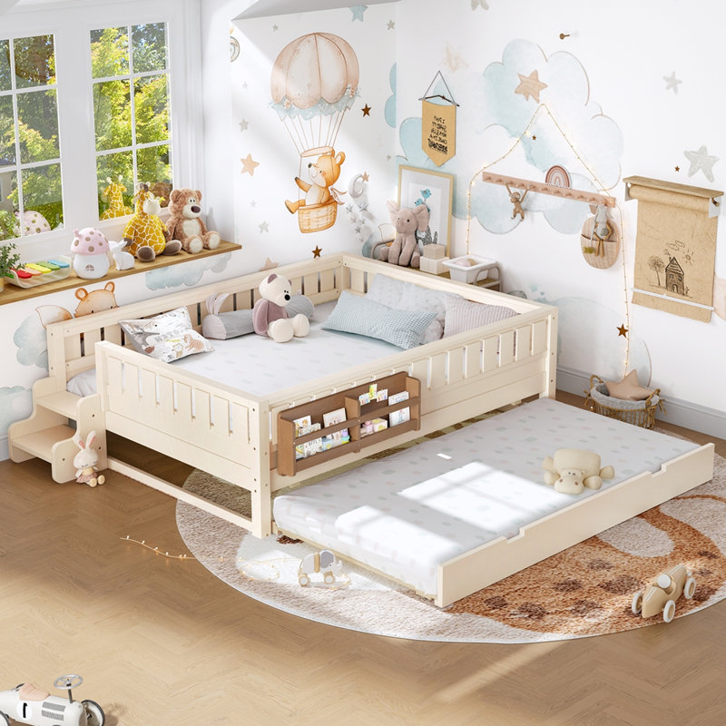 Double avec bibliothèque intégrée et petit escalier, Beige, Grand lit