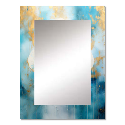 Divine Mandala Delicate Gold Gentle Turquoise II - Boho Mandala Unique Wall Mirror Decor, Traditional Large Mirror, Printed Metal Art