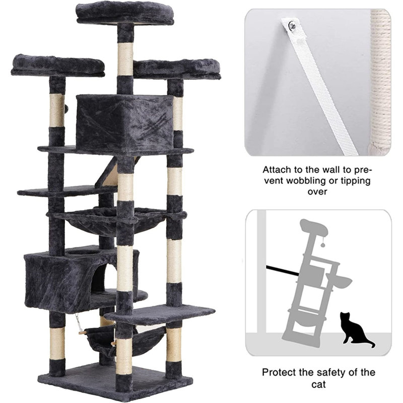 Tall Smoky Gray Sisal and Plush Cat Tree Tower