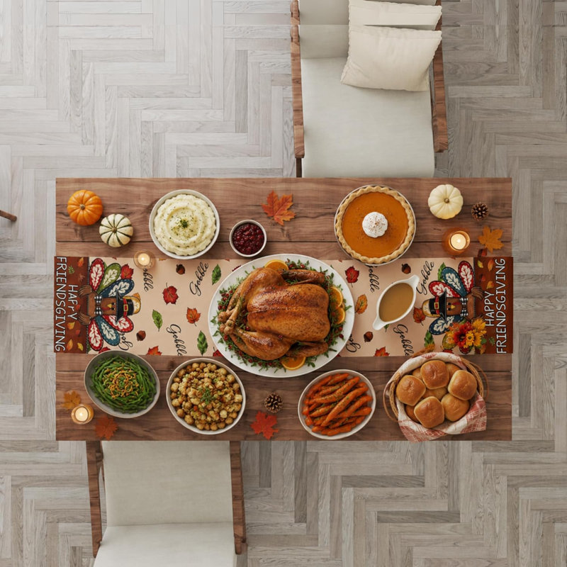 Décorations de l'Action de grâce - Chemin de table Happy Friendsgiving | Décoration de table de l'Action de grâce pour l'intérieur et l'extérieur - Friendsgiving