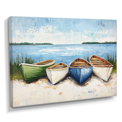 Canoes On The Lake - Lake Canvas Print