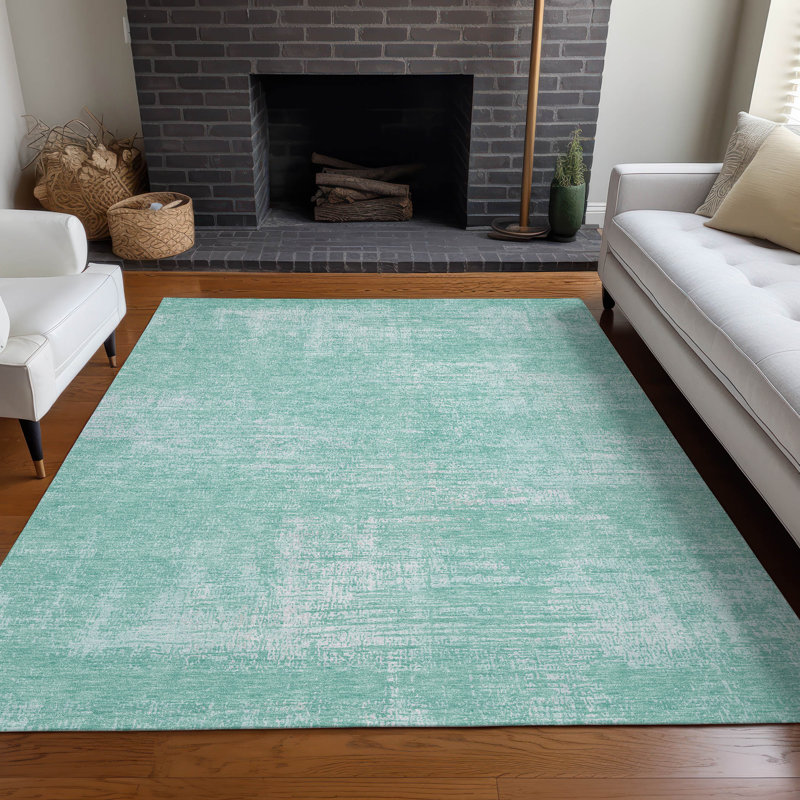 Tapis turquoise Prisco lavable à la machine de qualité supérieure, Rectangle 5 pi x 7 pi 6 po