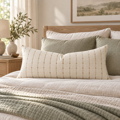 Thai Cream Handwoven Cotton Lumbar Pillow Cover, Decorative Accent