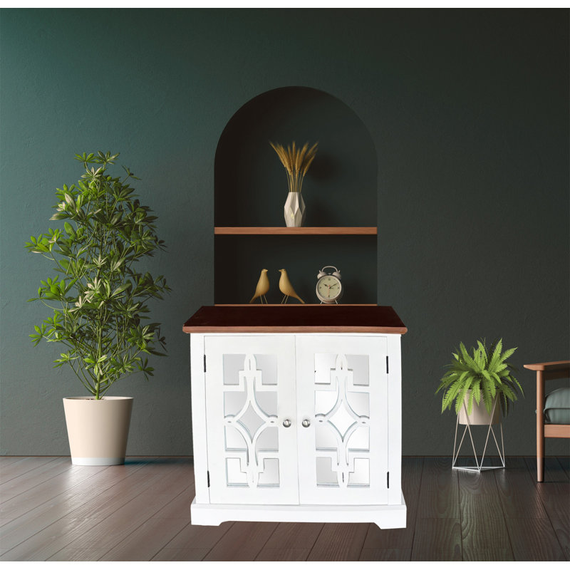 Logan Accent Solid Wood Cabinet W/ Mirror Door & Shelf Brown/White