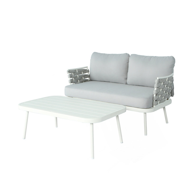 Mariano Steel Loveseat And Table, Off White;Grey, Gray, Off-White