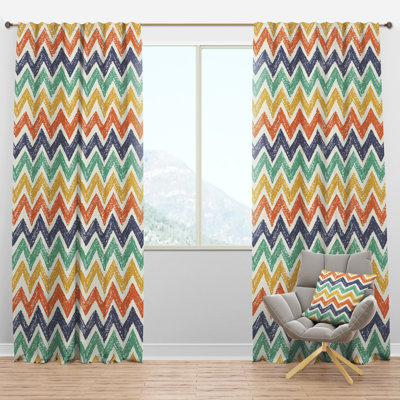Panneau de rideau simple semi-diaphane avec passe-tringle Chevron