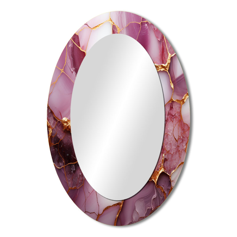 Miroir mural rose et doré, H 36 po x l 24 po