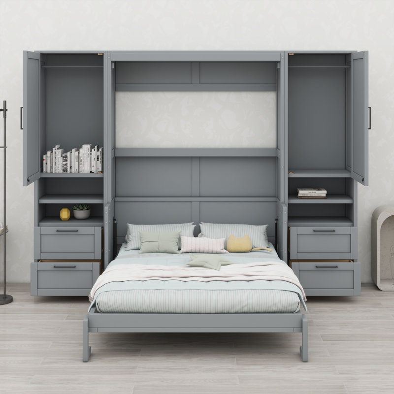Lit escamotable Murphy avec placard, tiroirs et tablettes