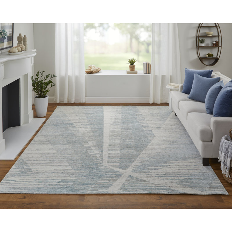 Brighton Handmade Wool Abstract Area Rug, Mint/Ivory, Rectangle 9'6" x 13'6"