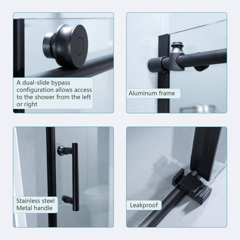 48" W x 0.3" D x 76" H Frameless Reversible Single Sliding ShowerDoors with Fixed Panel