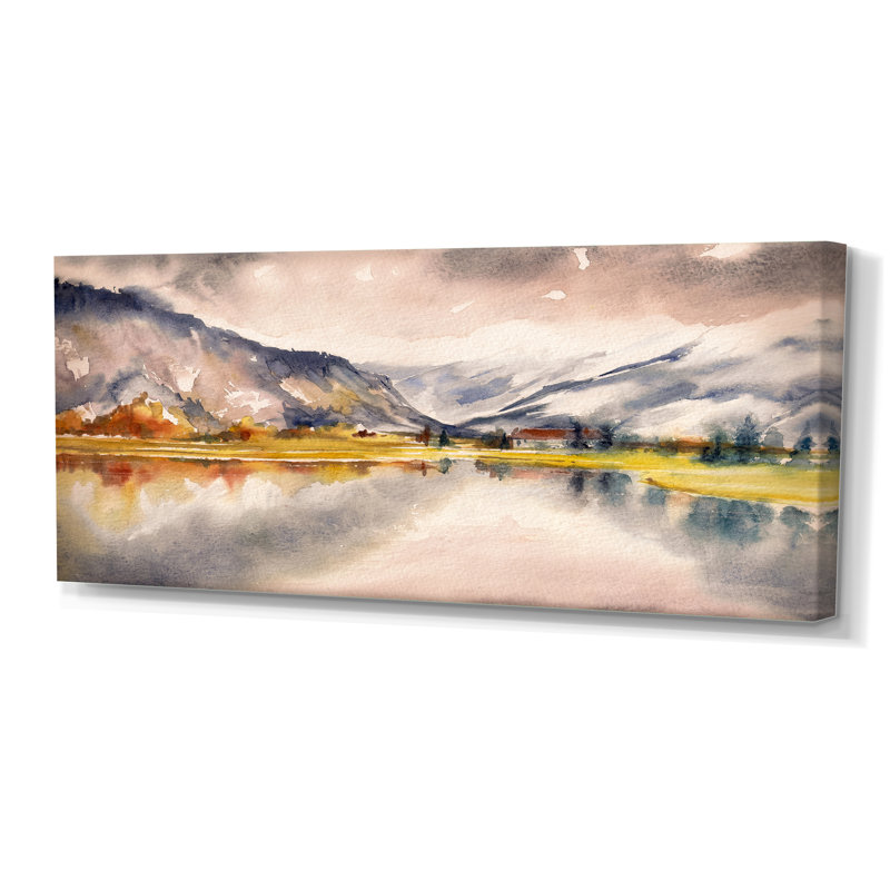 Paysage d'automne avec le ciel reflété sur le lac - Peinture sur toile, H 28 po x l 60 po, Toile tendue