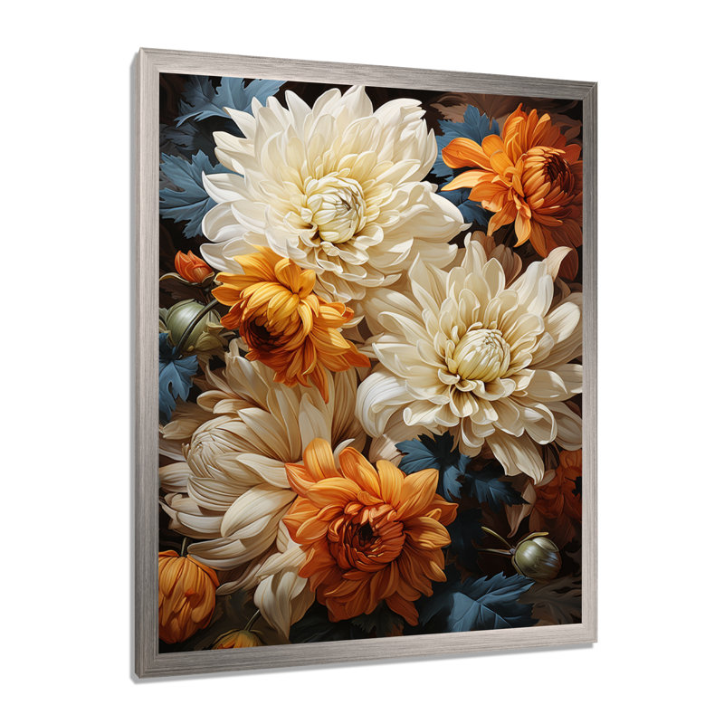 Yilin Chrysanthemums Autumn Gold Showcases - Chrysanthemums Wall Art Decor, Cadre simple argenté