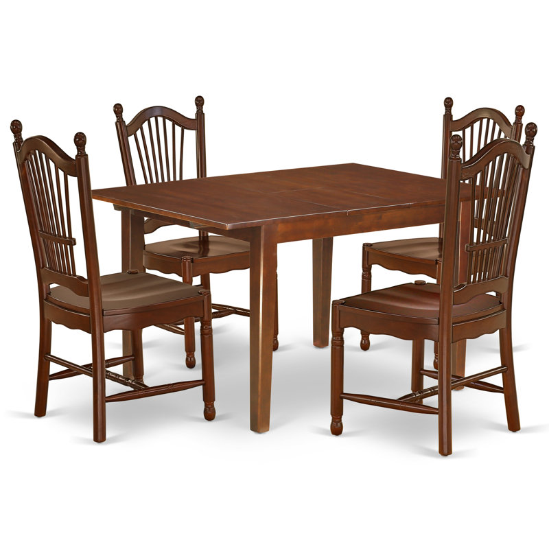 L'ensemble 5 pièces de table et chaises de cuisine comprend une table de salle à manger rectangulaire avec rallonge papillon et 4 chaises en bois massif, acajou