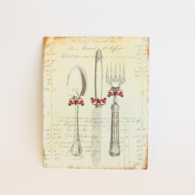 Spoon- Knife And Fork With Floral Accents Wall Sign