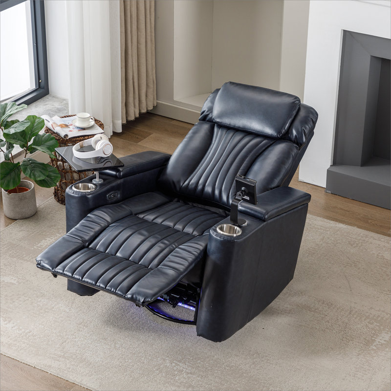 270° Power Swivel Recliner,Home Theater Seating With Hidden Arm Storage And  LED Light Strip,Cup Holder,360° Swivel Tray Table,And Cell Phone Holder