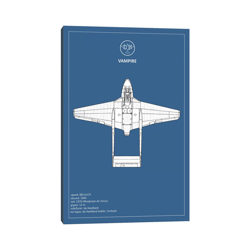 BP De-Havilland Vampire by Mark Rogan - Print on Canvas, Wrapped Canvas, 20.32 cm H x 30.48 cm W