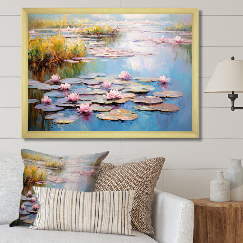 «Monets Water Lily Pond Reflections 3 - Lake», art mural, Cadre doré à coins fermés, H 34 po x l 44 po x P 1,5 po