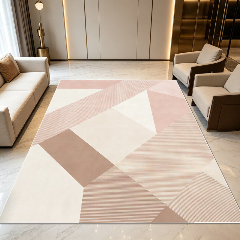 1PC Muted Blush Beige Geometric Striped Texture area rugs for Living Room, Soft and Comfortable, Suitable for all seasons, easy-to-maintain, machine washable Indoor floor mat, Under Table Farmhouse suitable for bedroom, dining room, entryway, hallway