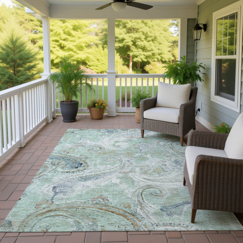 Machine Washable Indoor/Outdoor Chantille ACN2748 Paisley Rug, Aqua, 8' x 10'