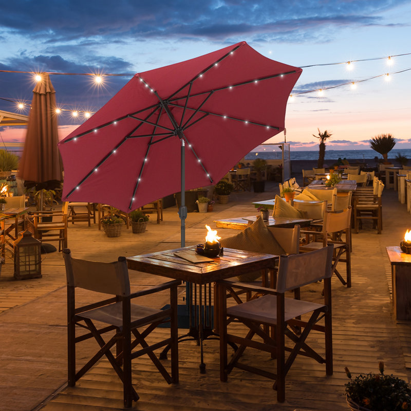 270cm Lighted Tilt Market Parasol, Wine Red