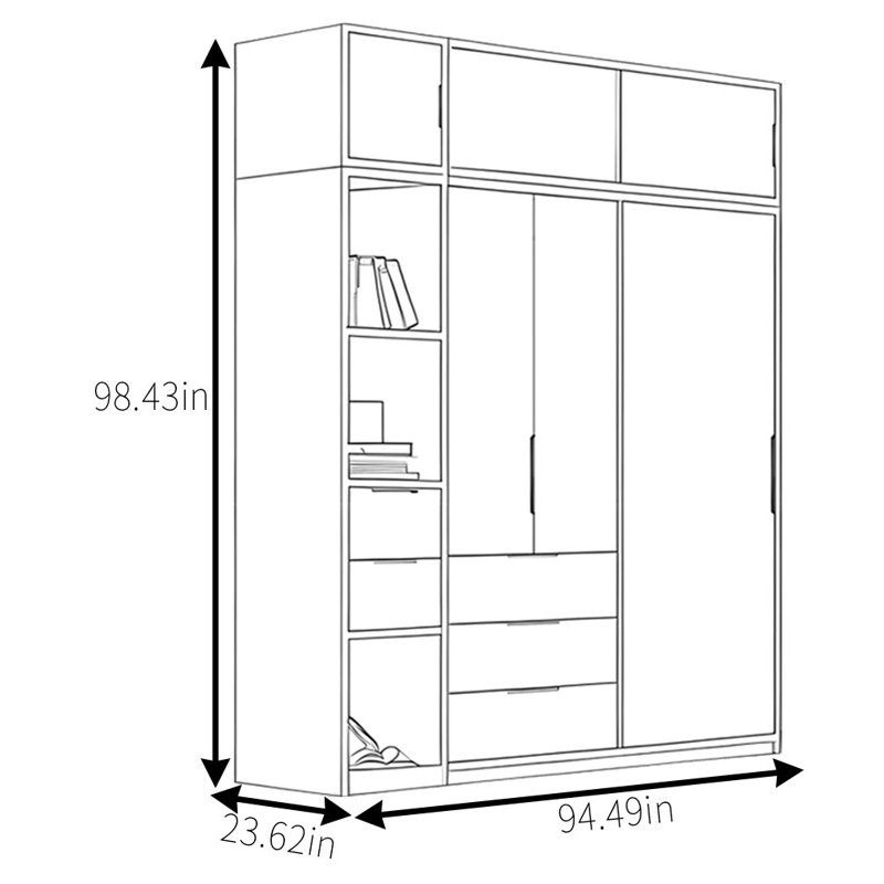 Modern Simple Push Pull Closet, 98.43" H x 94.49" W x 23.62" D