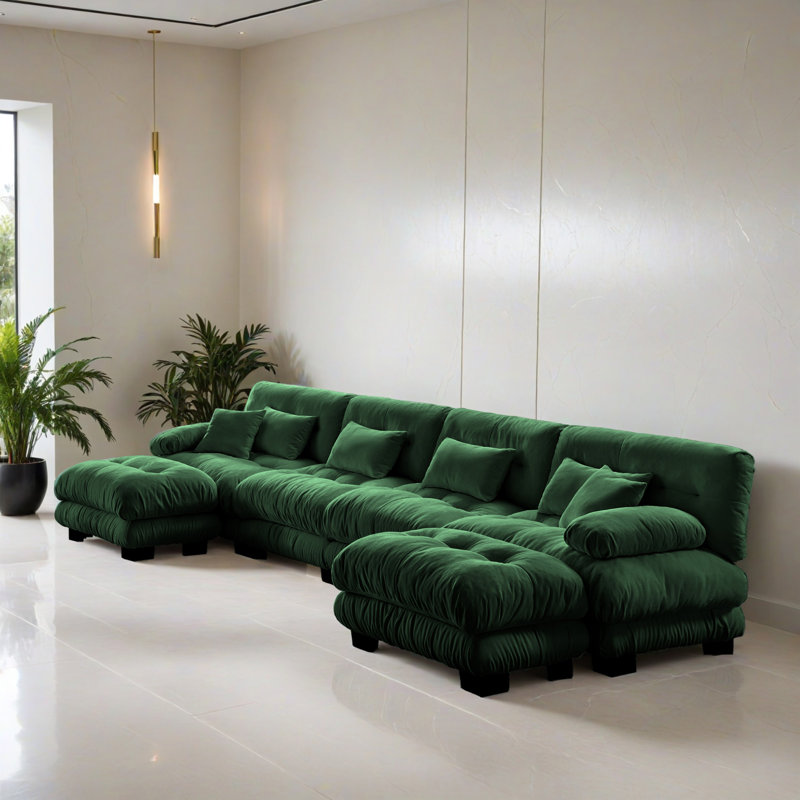 Canapé-lit modulaire 6 pièces pour salon, Chenille verte