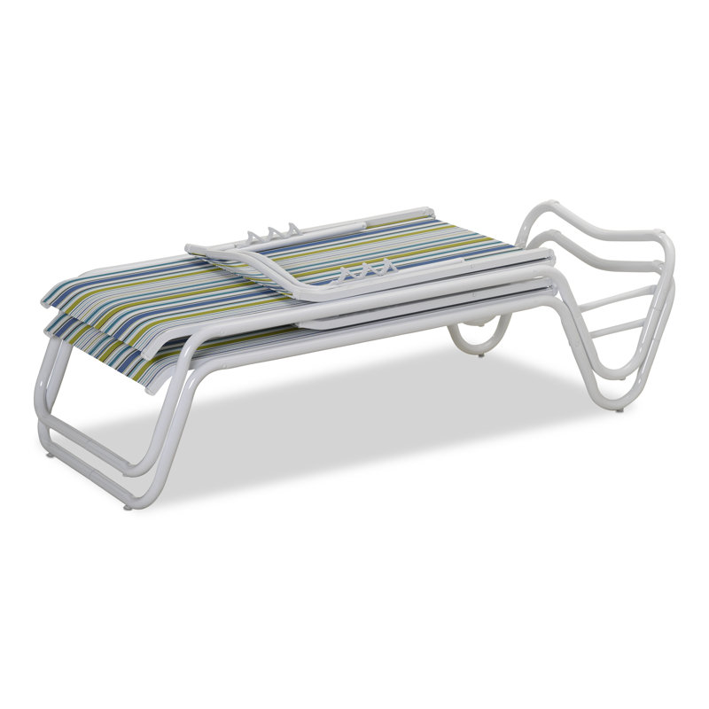 Gardenella Outdoor Chaise Lounge, Textured White Frame/Coastline Seat