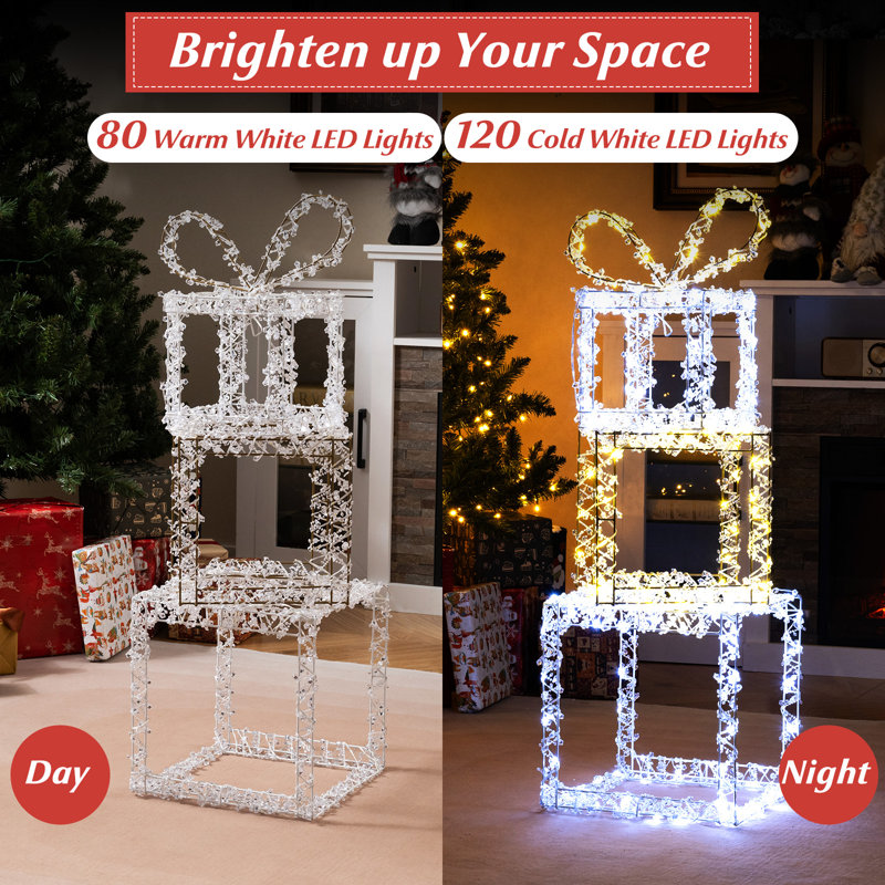  Ensemble d'extérieur de 3 boîtes de lumières de Noël pré-éclairées avec lumières DEL blanc chaud et froid