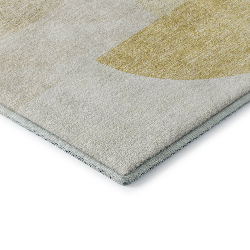 Premium Machine Washable Prisco Gold Rug, Rectangle 2'6" x 3'10"