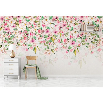 Papier peint amovible fleurs roses