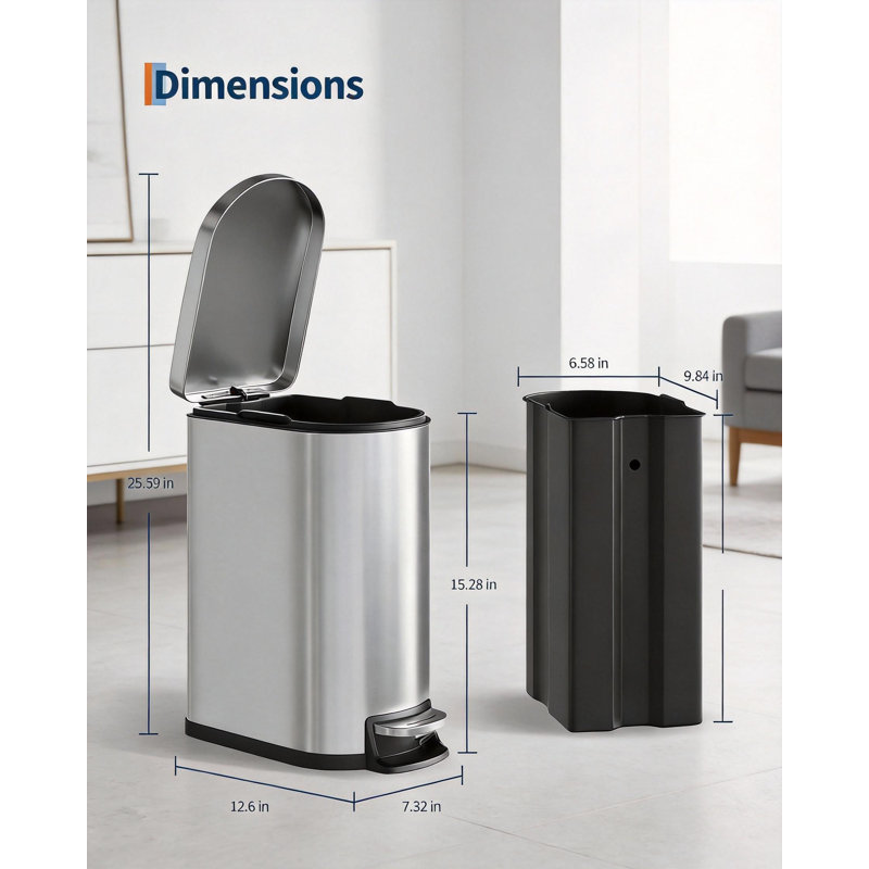 Ensemble de poubelles de cuisine, 13,2 et 2,6 gallons, Acier Inoxydable