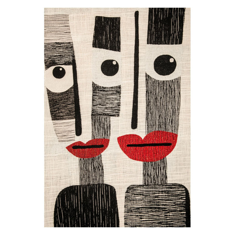 Beige Themed Face Pattern Woven Base Decorative Machine Washable Rug, Rectangle 2'4" x 3'11" Rug Pad Included