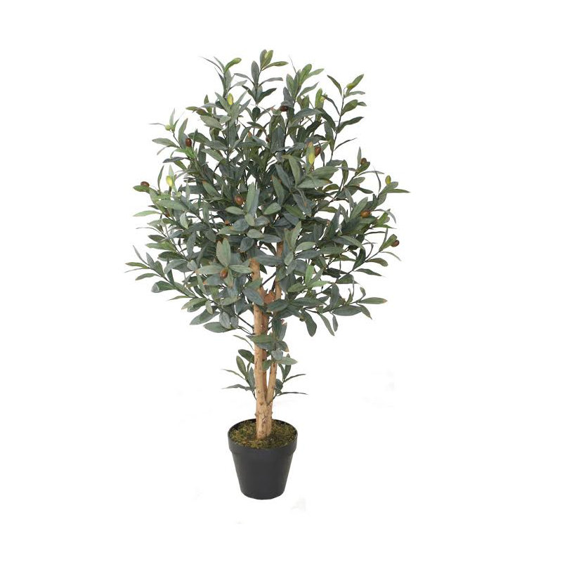 Arbre vert olive et brun 40 po avec feuillage dans un pot noir 40 po