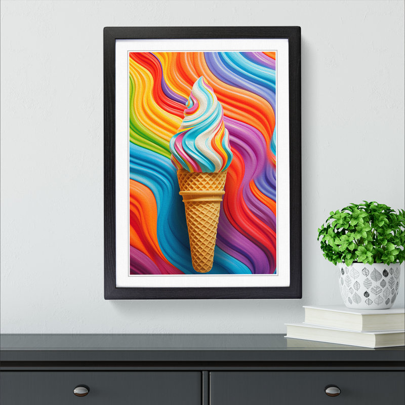 Ice Cream Op - Single Picture Frame Print on Wood, Black Framed, 46cm H x 34cm W x 2cm D