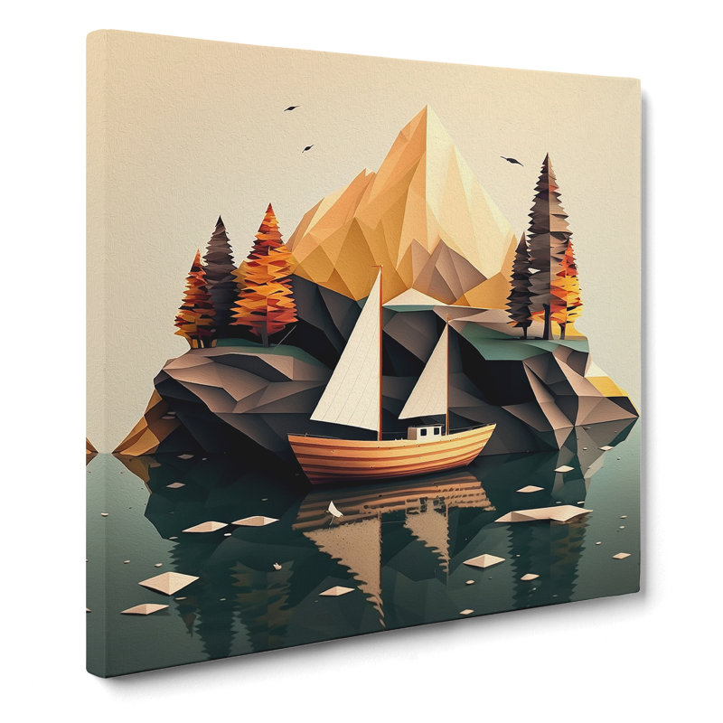 Boat On A Lake Polygon - Wrapped Canvas - Framed Print, 35cm H x 35cm W x 3cm D