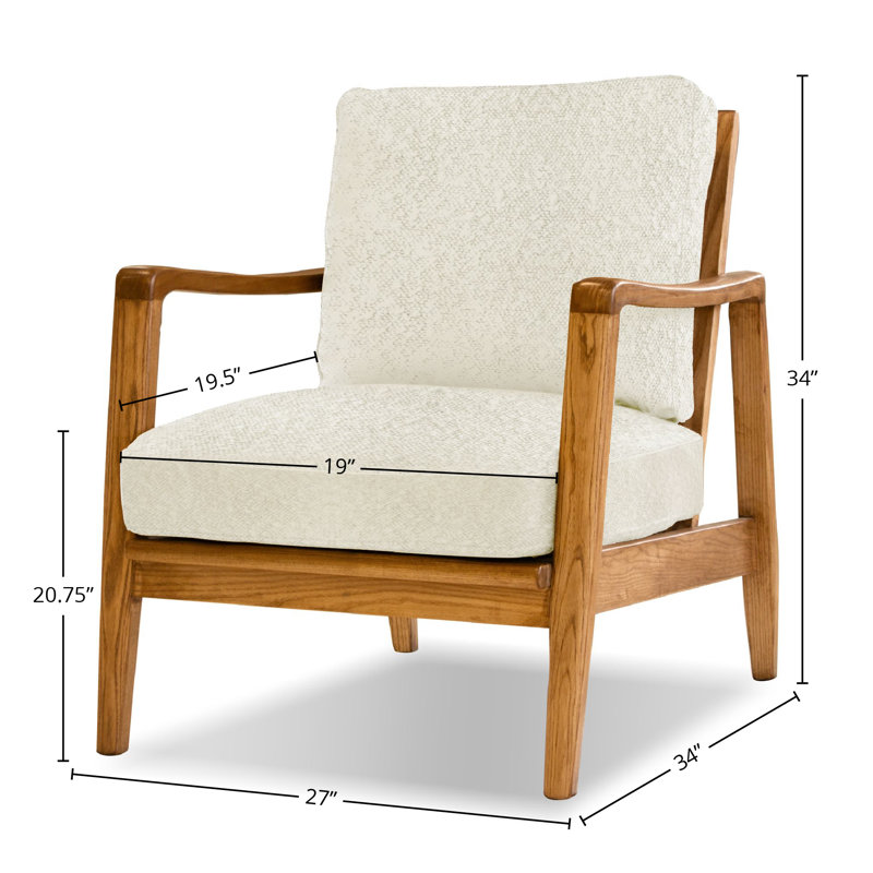 Craftsman Upholstered Ash Wood Lounge Chair, Cream Boucle Fabric, Natural Wood