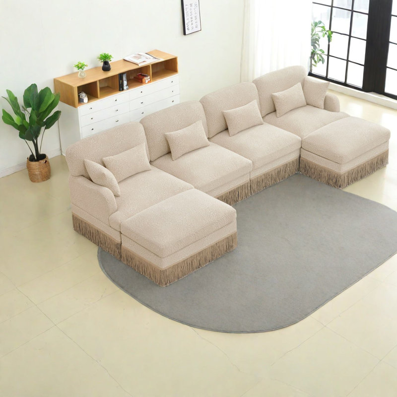 Canapés modulaires à assise profonde, salon en forme de U en chenille