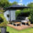 9' Square Medium Cantilever Umbrella with Base and 360-degree Rotation-67120605