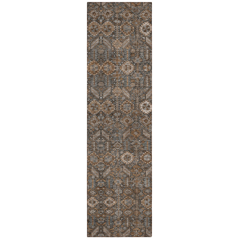 8' Runner Chocolate Floral Washable Non Skid Indoor Outdoor Runner Rug
