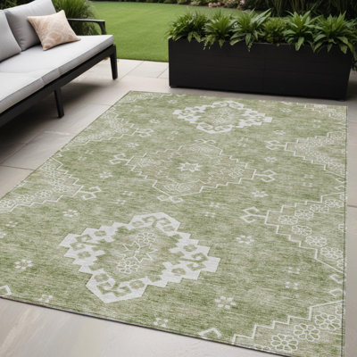 Tapis extérieur lavable à médaillon beige et ivoire 5 pi x 8 pi